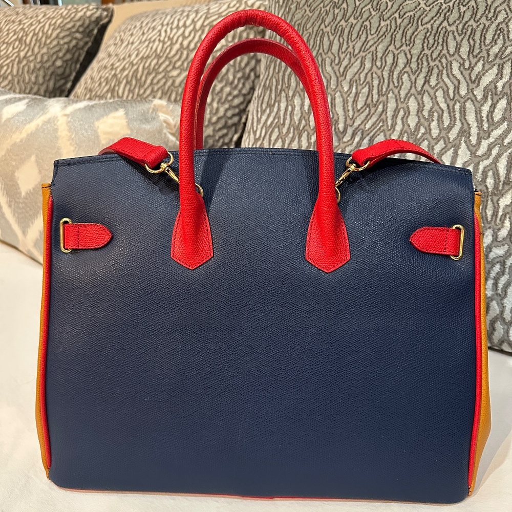 Color-Block Satchel in Navy, Mustard & Red - Picture 2 of 15